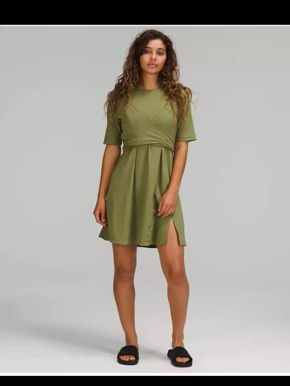 Lululemon Pima Cotton Wrap-Front T-Shirt Dress Size 4 Green